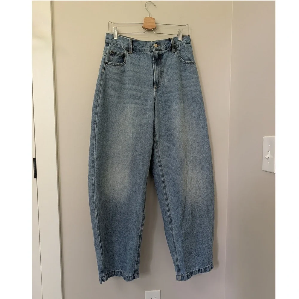 KBD by Kahlana Barrel Leg Jeans Light Wash Vintage Wash O-Ring Baggy - Picture 1 of 7